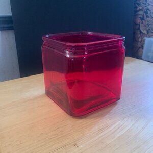 CANDLE JAR - 4.5" x 4.5" square red glass candle jar, container, vase, DIY